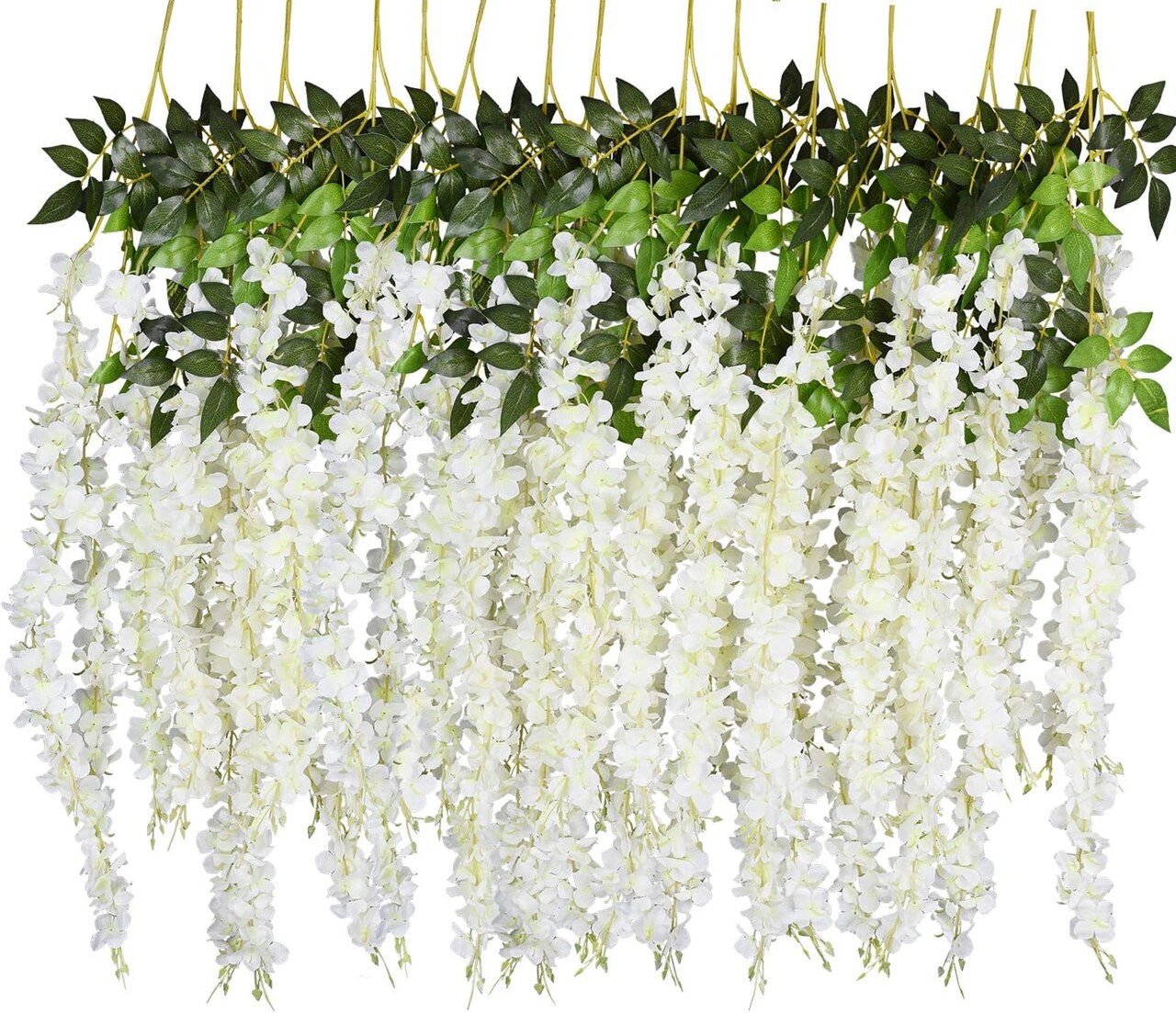 6 Pack 3.75 Feet/Piece Artificial Fake Wisteria Vine Ratta Hanging Garland Silk Flowers String Home Party Wedding Decor (6PCS-Large White Wisteria)